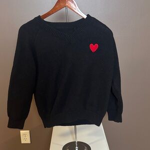 SHEIN Black V-Neck Sweater with Red Heart